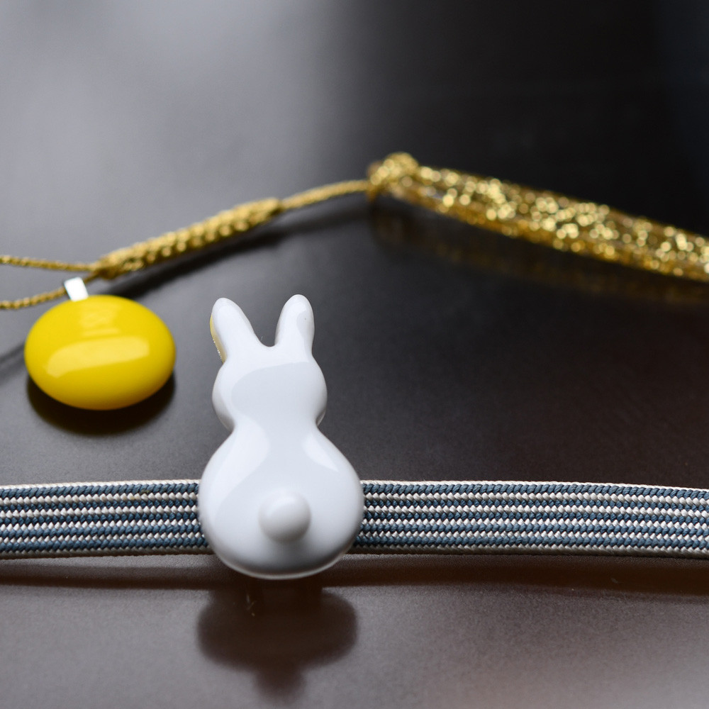 お月見　帯留め　根付け　ウサギと月