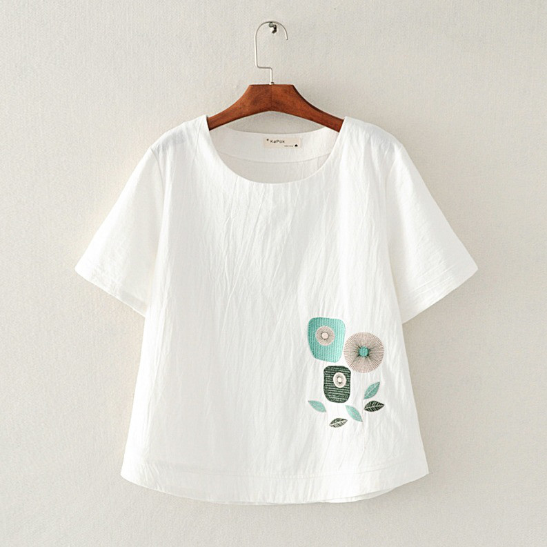 レディース半袖綿麻クルーネックショート丈インナートップス