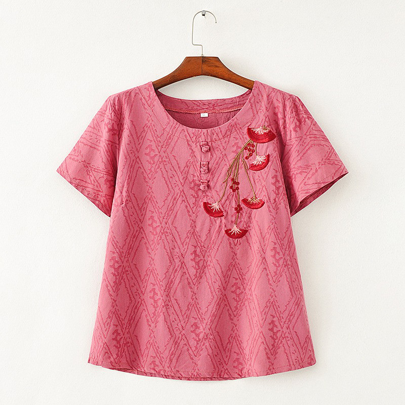 レディース半袖綿麻プルオーバートップス