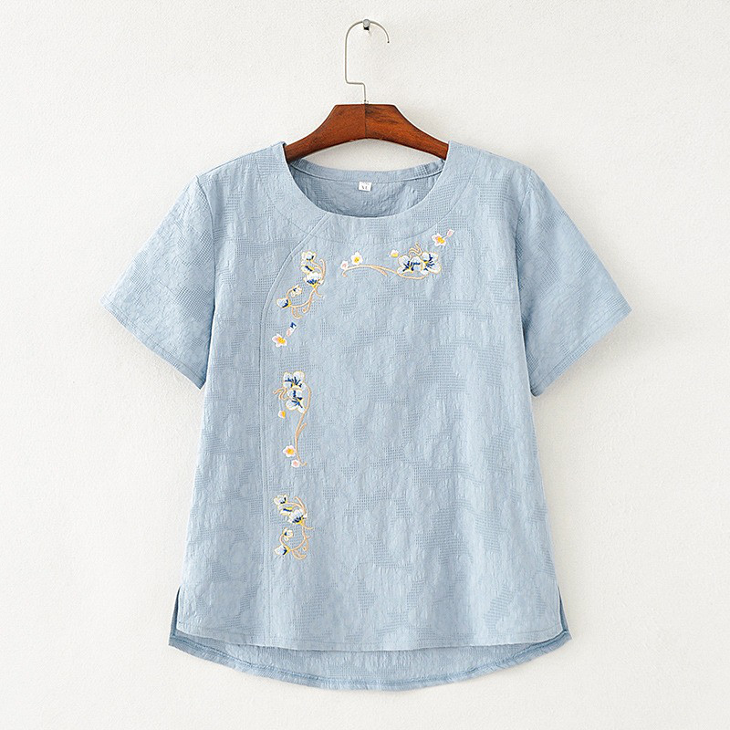 レディース半袖綿麻クルーネックインナートップス