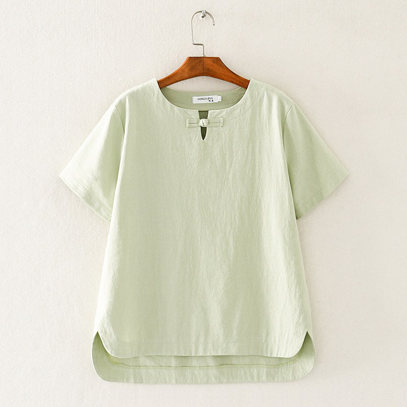 レディース半袖綿麻シンプルゆったりインナートップス