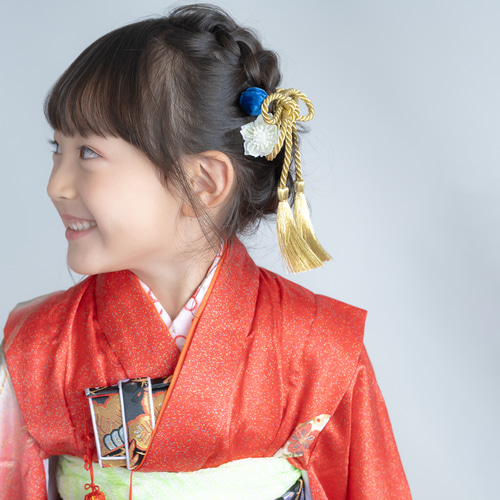 七五三7歳/3歳髪飾りS】人気の髪型編み込みひつじヘアアレンジ/小学生