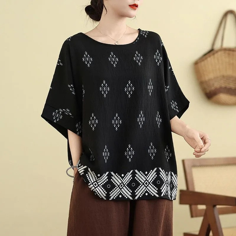 レディース 半袖 バットウィングスリーブ 花柄 ゆったりトップス