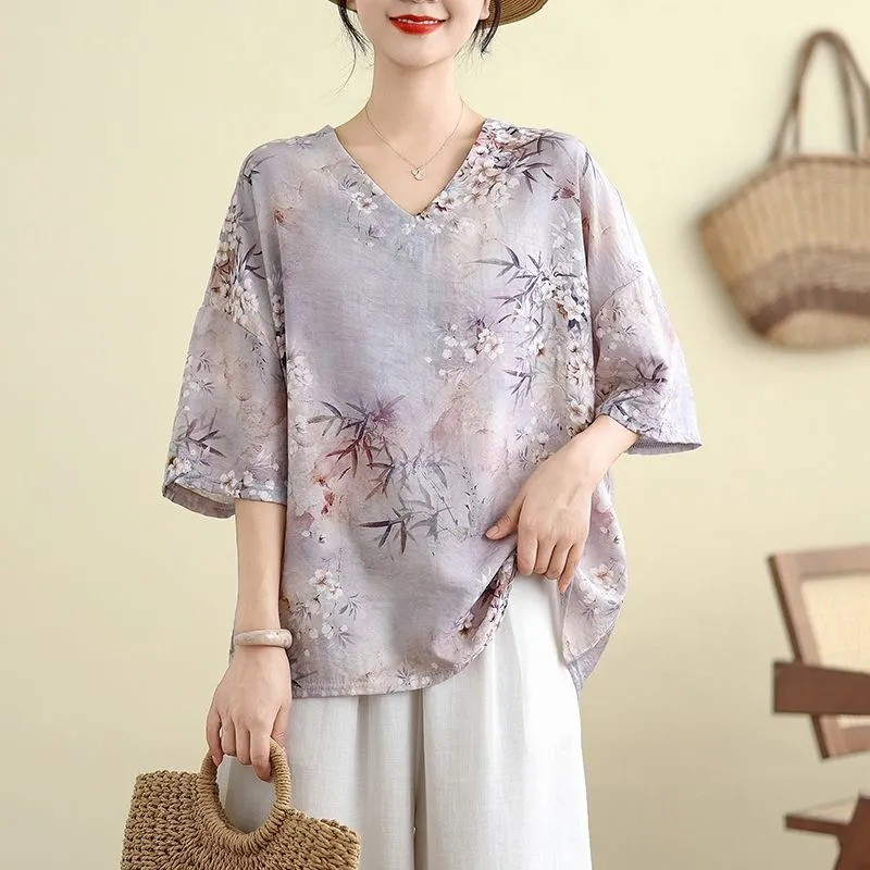 レディース 半袖 テンセル 花柄 Vネック ゆったりトップス 5,167円