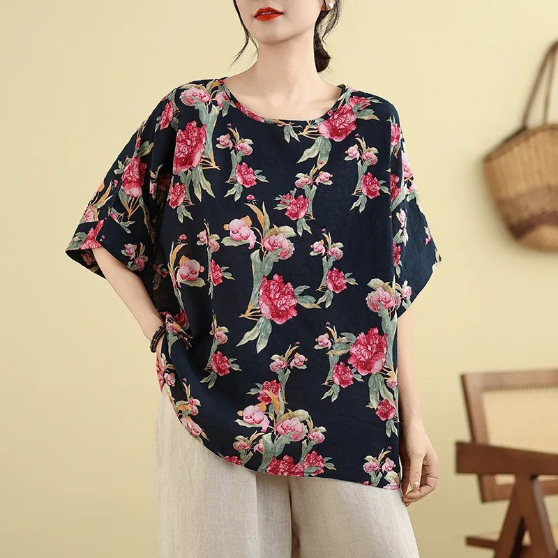 レディース 半袖 花柄 ゆったりトップス
