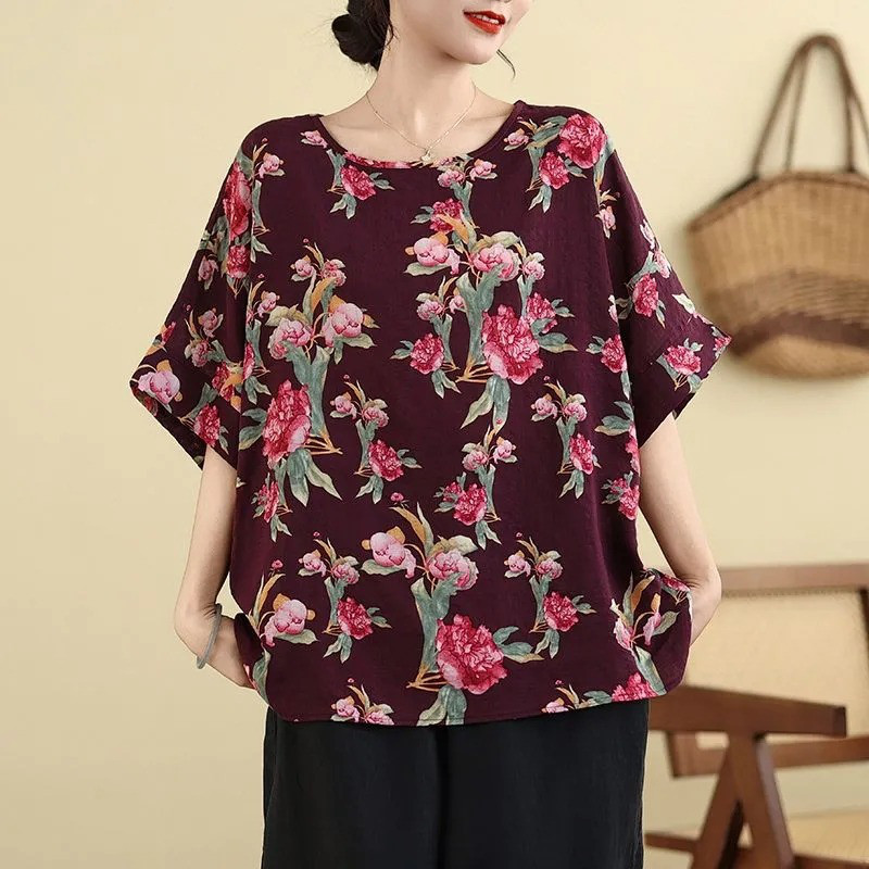 レディース 半袖 花柄 ゆったりトップス