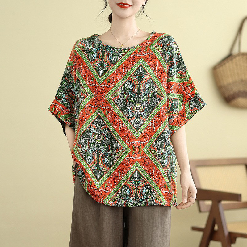 レディース 半袖 花柄 ゆったりトップス