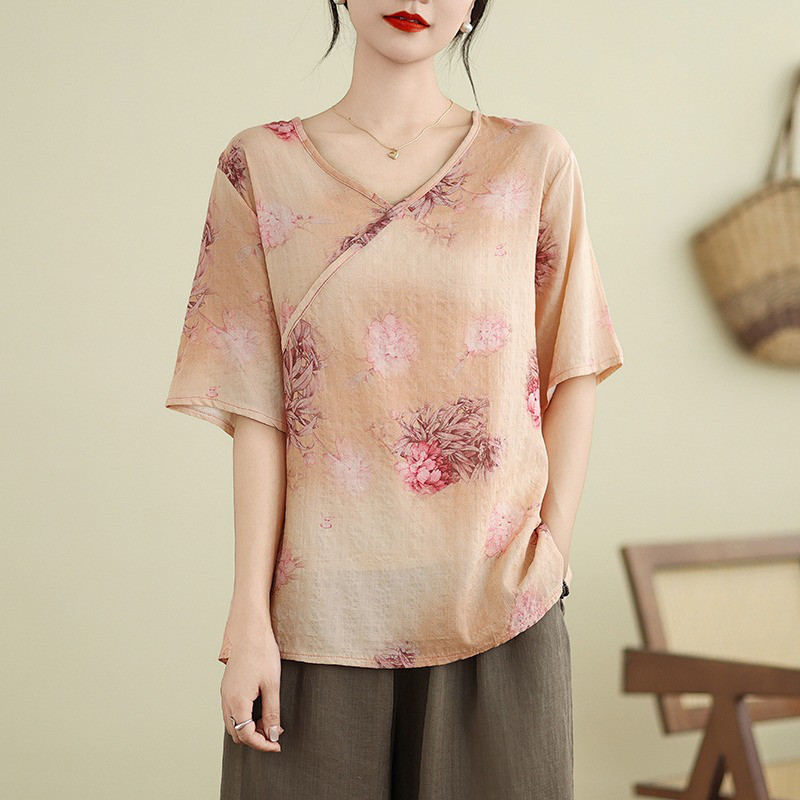 レディース 半袖 花柄 薄手 ゆったりトップス