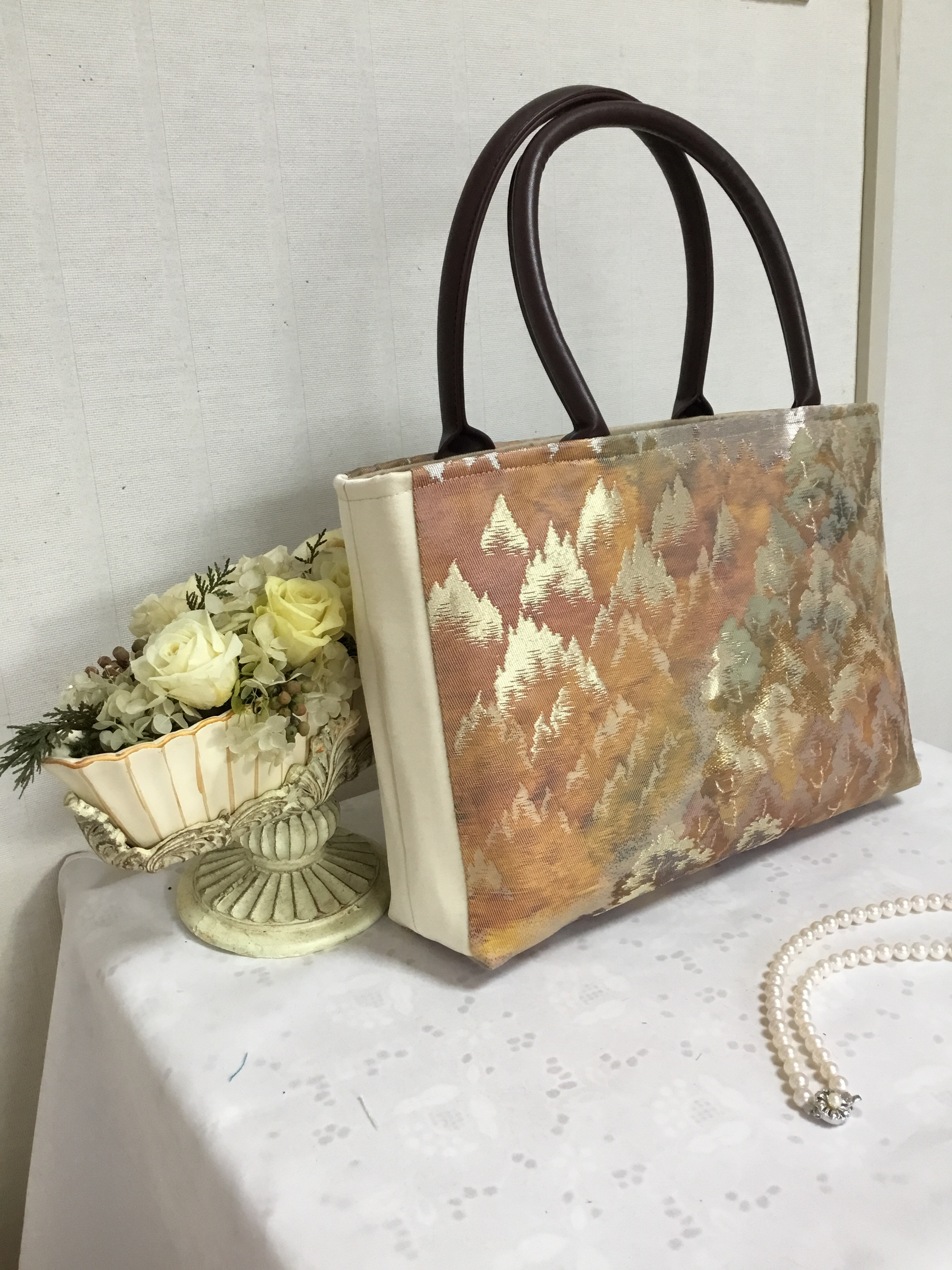 花ぷらら・オリジナル・1点物・洋服でも着物でも使える・ハンドメイド・リメイク・帯・カバン・トートバッグ・金糸・257