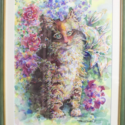 「フラワーガーデン 白猫とシャム猫」 アクリル画 SM キャンバス 原画 額なし フラワーガーデン 白猫とシャム猫」 アクリル画 SM キャンバス