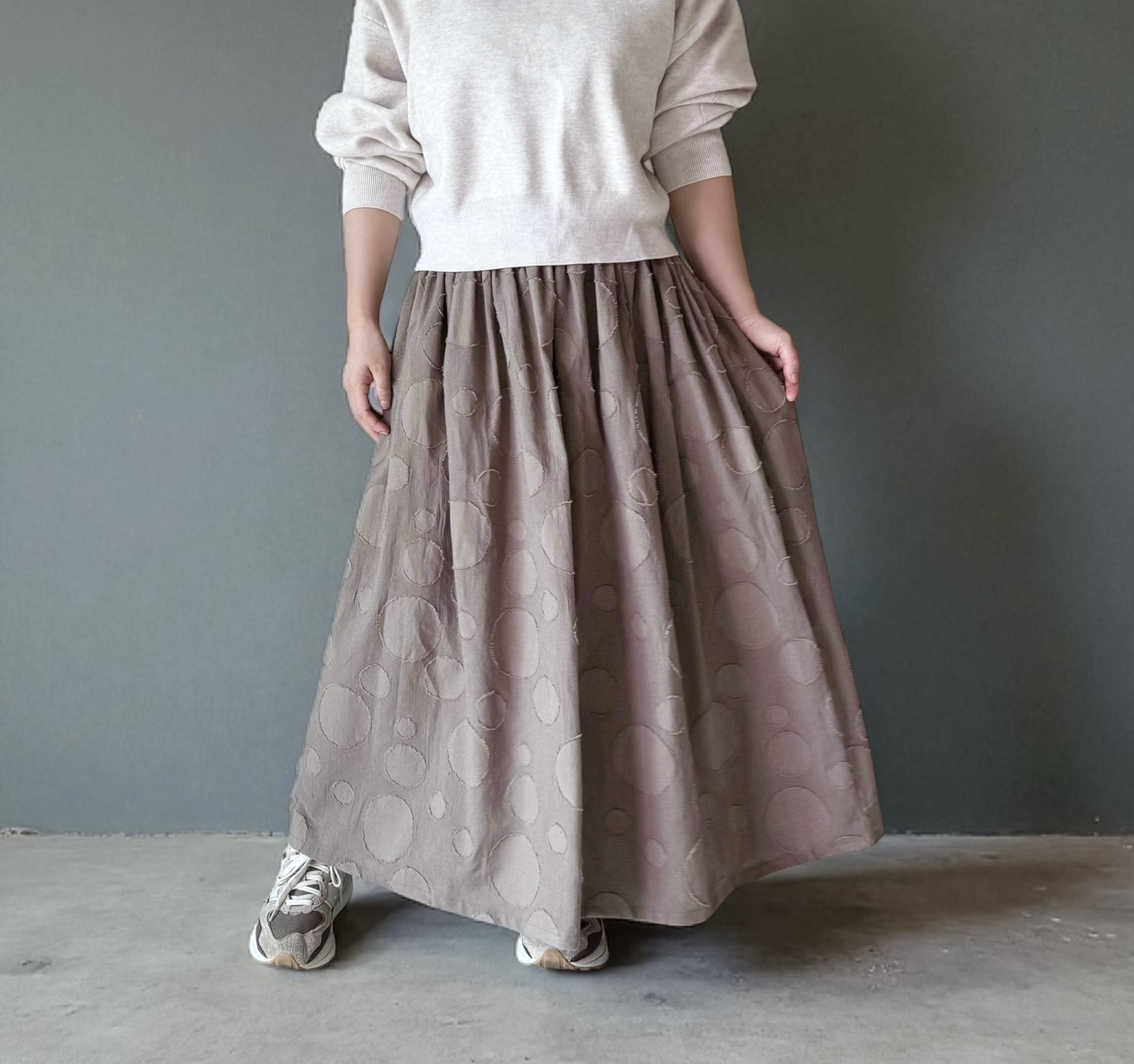 年中着れる♪播州織が美しい♪ランダムドットのジャガードスカート　モカ