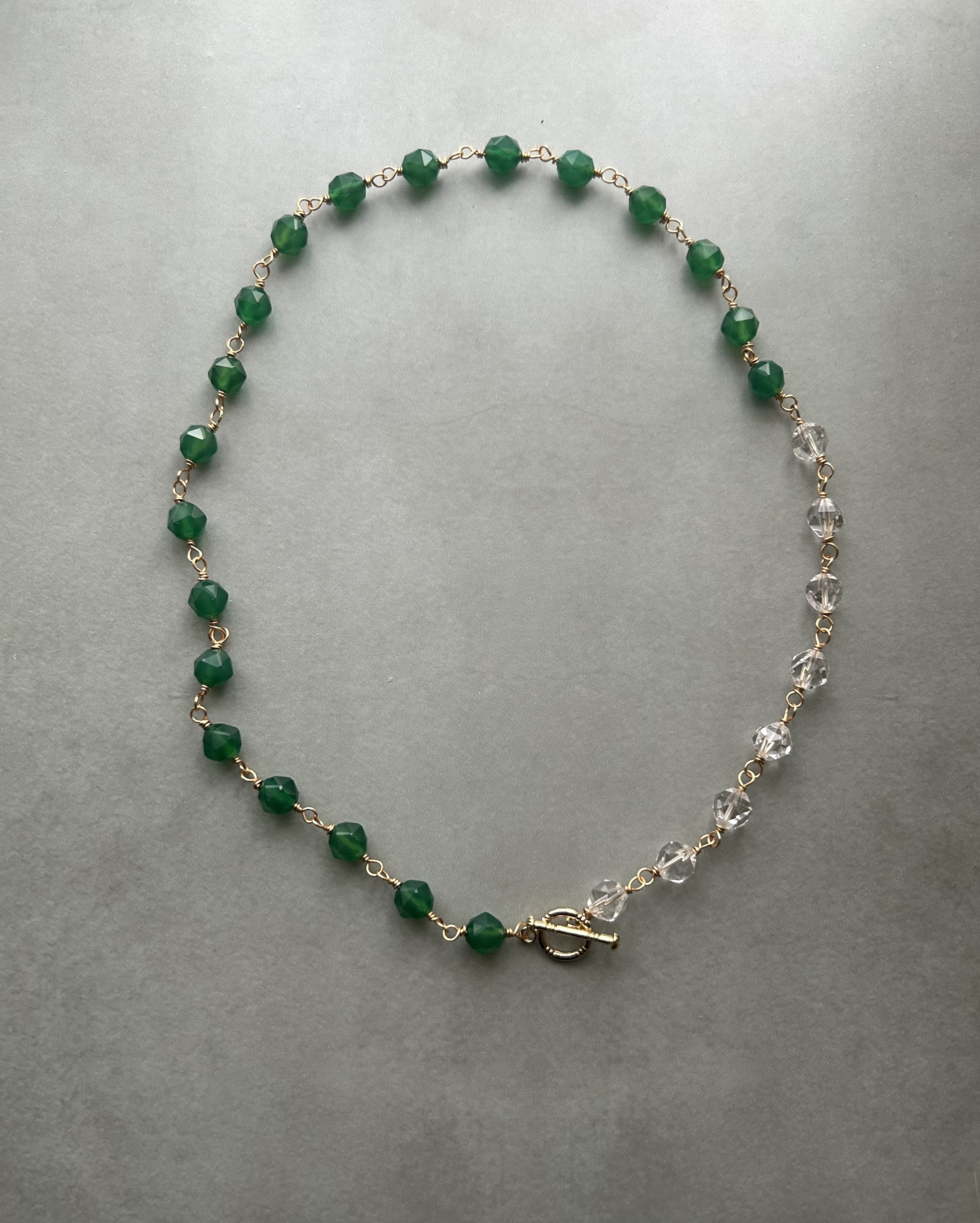 グリーンオニキスと水晶のネックレス/マンテルネックレス