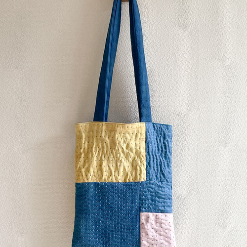 送料無料 藍染糸で刺子した藍染生地のクタっと柔らかリネンとコットン