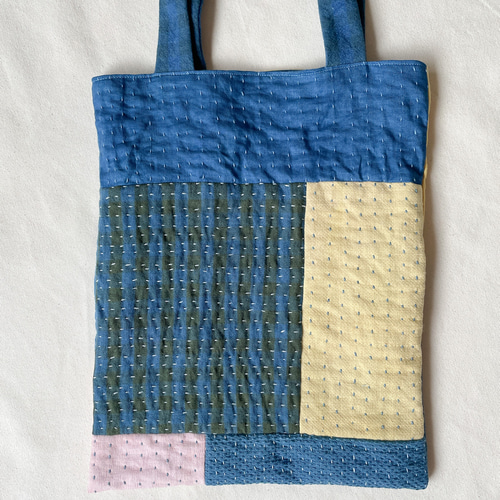 送料無料 藍染糸で刺子した藍染生地のクタっと柔らかリネンとコットン