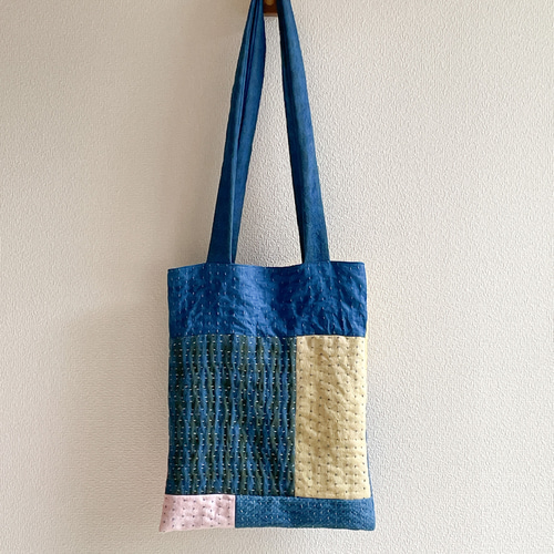 送料無料 藍染糸で刺子した藍染生地のクタっと柔らかリネンとコットン