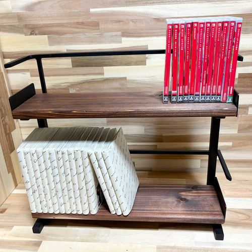 アイアン2段本棚、ブックスタンド 本棚・絵本棚・マガジンラック