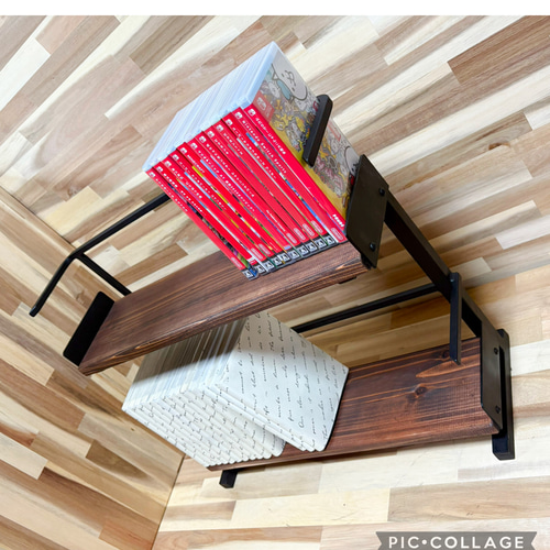 アイアン2段本棚、ブックスタンド 本棚・絵本棚・マガジンラック