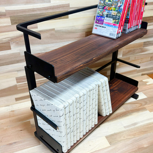 アイアン2段本棚、ブックスタンド 本棚・絵本棚・マガジンラック