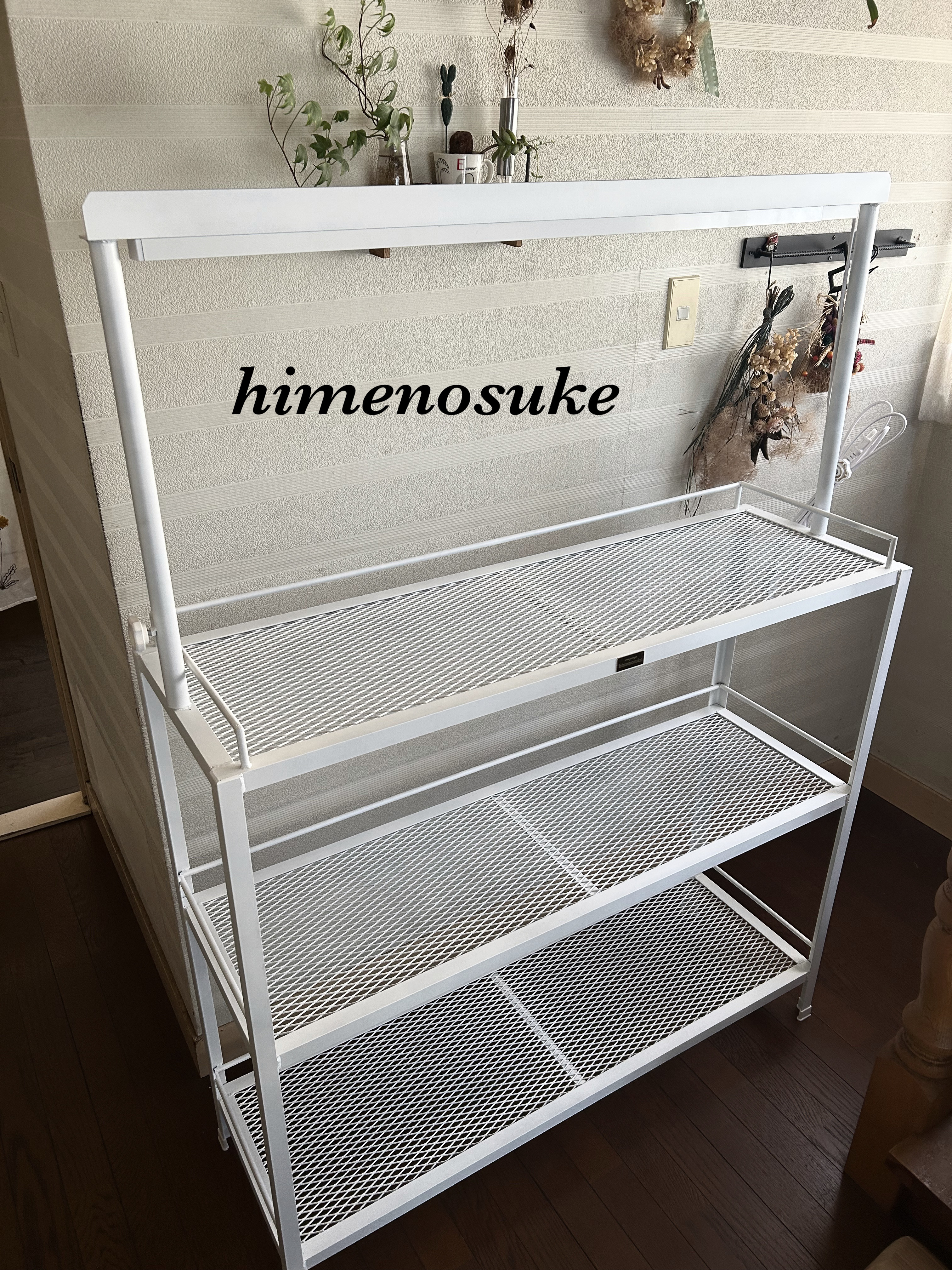 ☆送料込み☆アイアン植物棚ホワイト即購入OK ボタニカルシェルフ　ライトレール付　育成管理　アガベ　塊根　什器