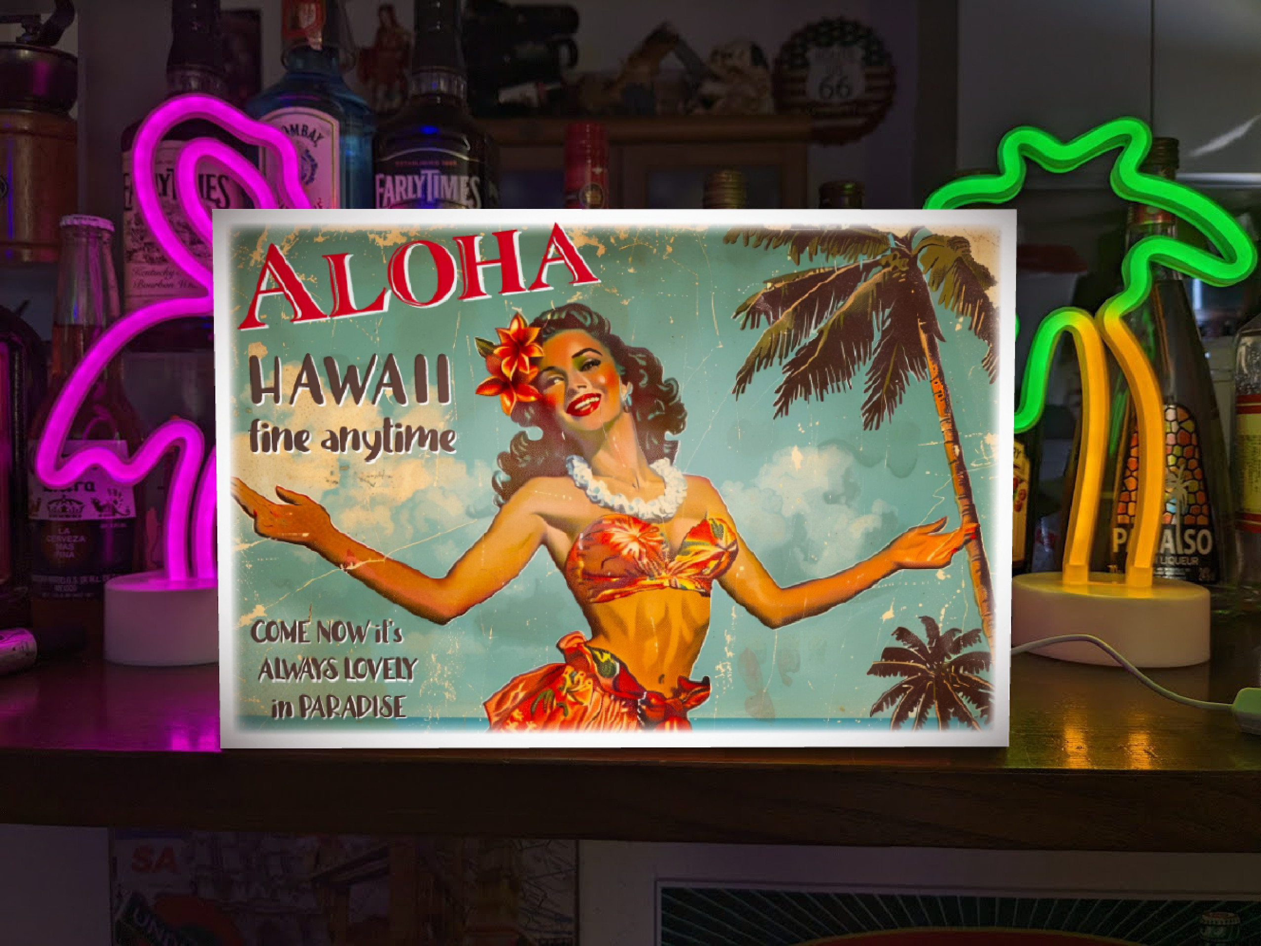 【オーダー無料】アロハ フラダンス 海 南国 トロピカル ビーチ カフェ 店舗 自宅 看板 置物 ハワイアン雑貨 ライト