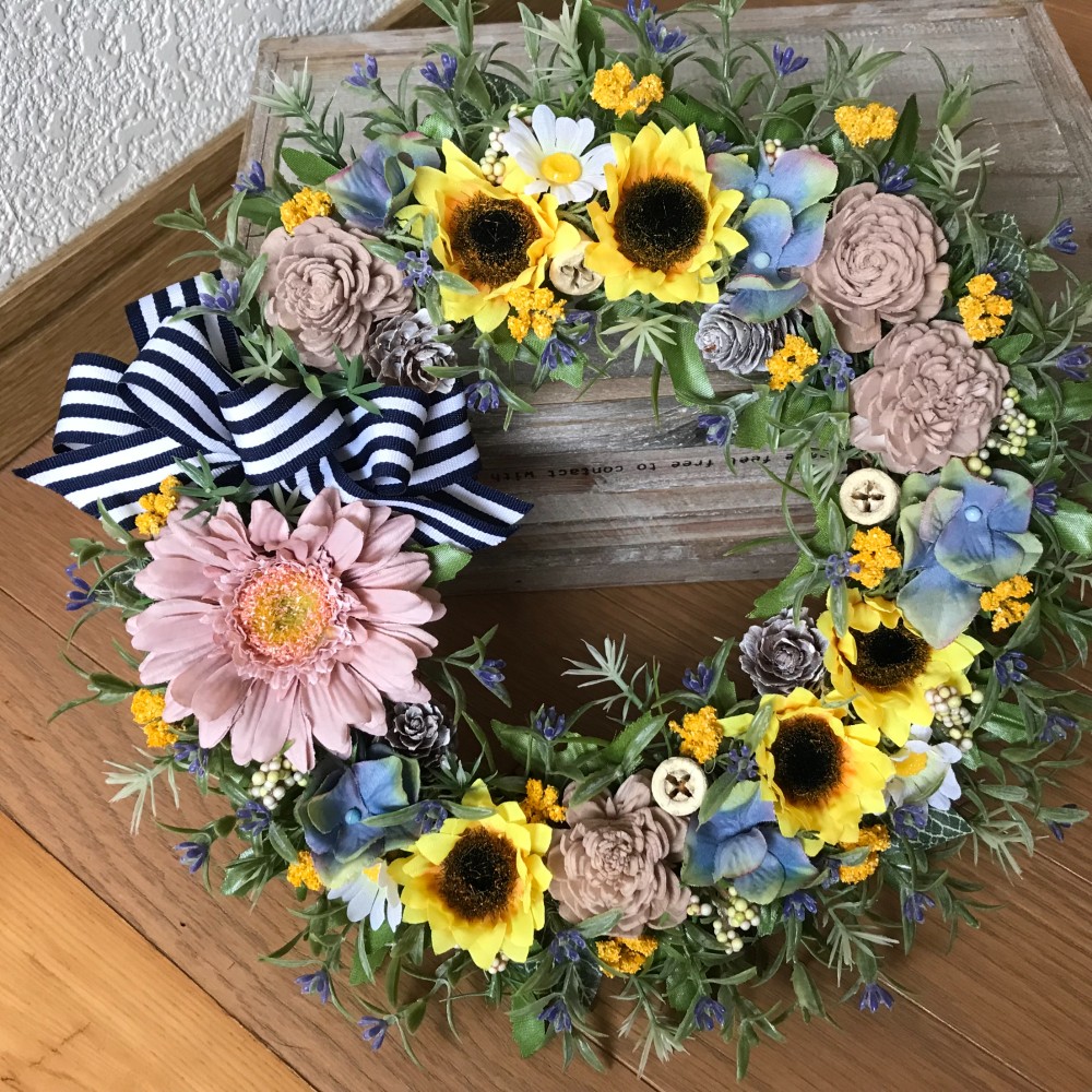 30cm ラベンダーをたっぷり使った向日葵リース（一点限定）