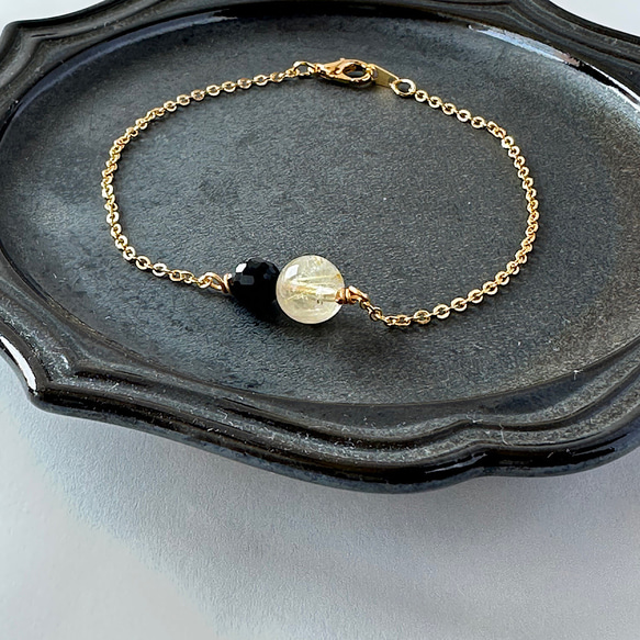 アンクレット天然石 ブレスレット つけっぱなしOK モリオン ルチル