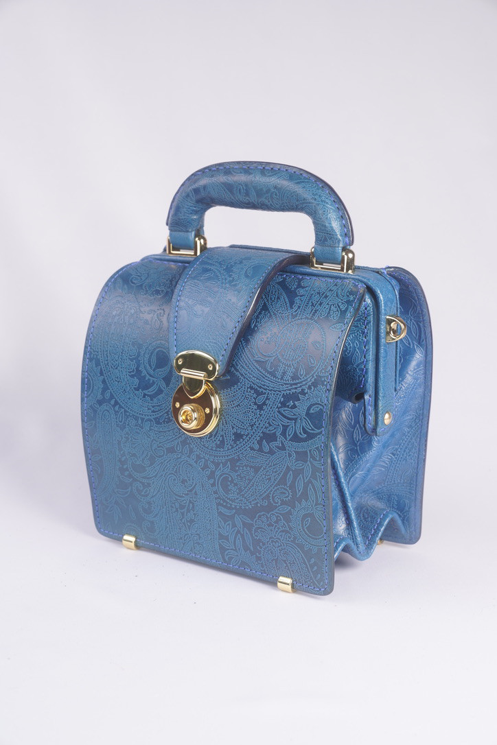 ペイズリーミニダレスバッグ(20cm) [ブルー色] [ゴールド金具]2way ショルダーベルト