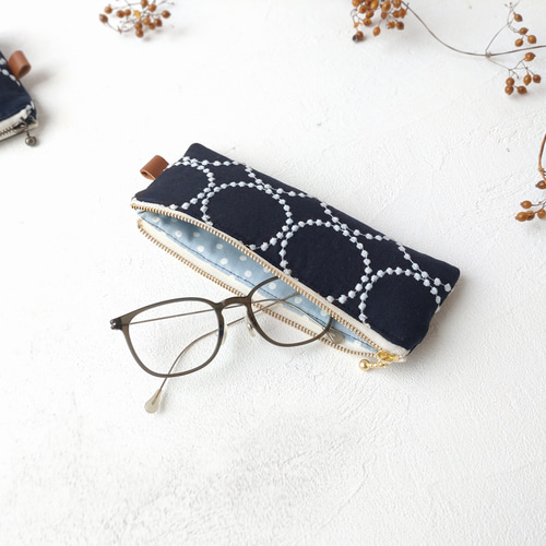 ミナペルホネン タンバリン[navy×lightblue] ペンケース メガネケース