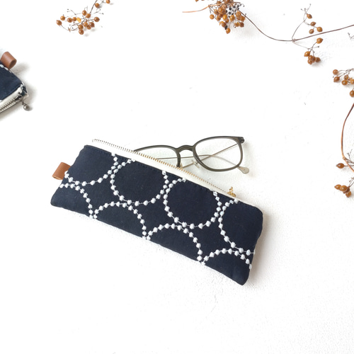 ミナペルホネン タンバリン[navy×lightblue] ペンケース メガネケース