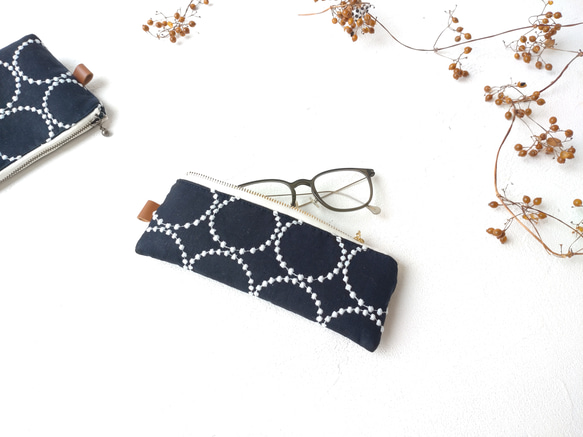 ミナペルホネン タンバリン[navy×lightblue] ペンケース メガネケース