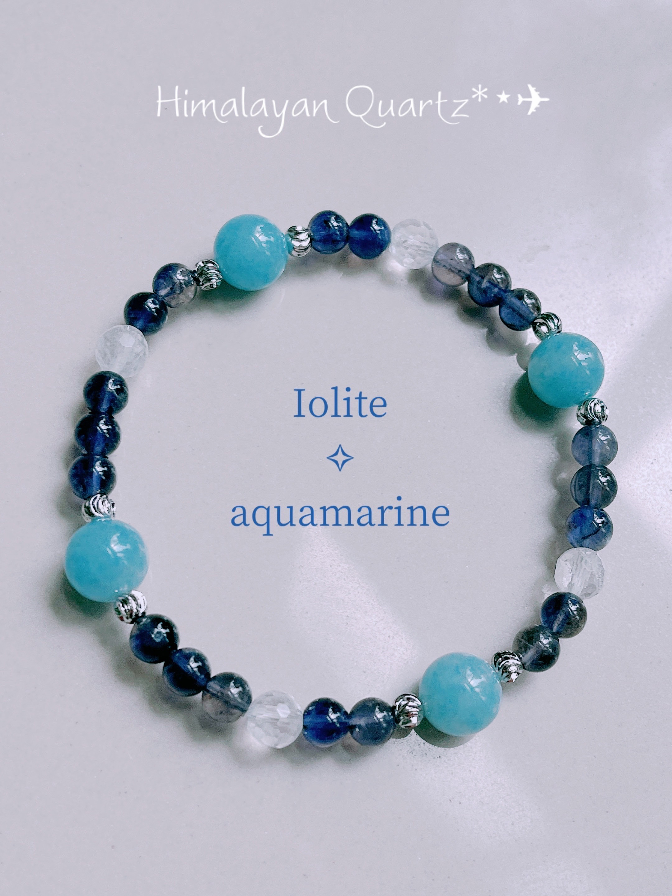 【アイオライト　アクアマリン】アイオライトブレスレット　アクアマリンブレスレット　水晶ブレスレット　天然石ブレスレット