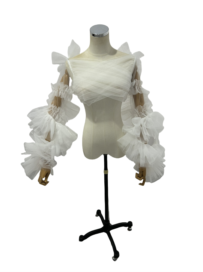 トップス 抜群におしゃれ度が際立つ リボン 長袖  /結婚式/披露宴 オフホワイト ソフトチュール