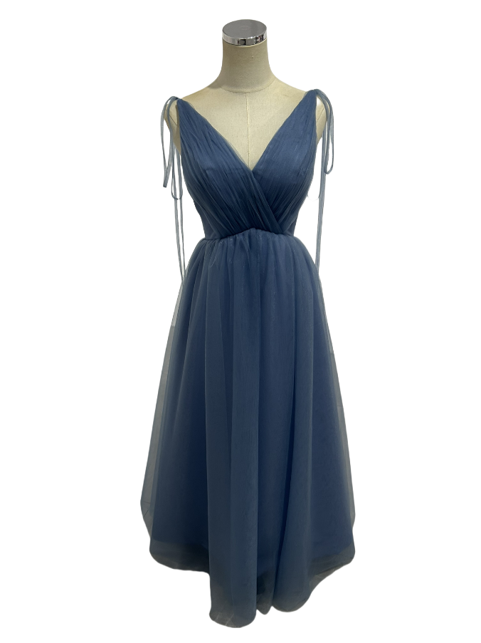 カラードレス ブルーグレー キャミソール ロング バックレス ファスナー ノースリーブ ブライダル 前撮り