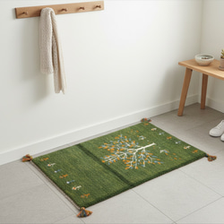 【夏のキャンペーン】ペルシャ　ギャッベ 玄関　90×62 ベージュ生命の木　葉 ペルシャ ギャッベ 玄関マット ラグ 90x62㎝ ベージュ ブラウン