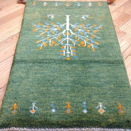 ペルシャ　ギャッベ リビング　168×120 グリーン　緑　生命の木　花 ペルシャ ギャッベ リビング 168×120 グリーン 緑 生命の木 花