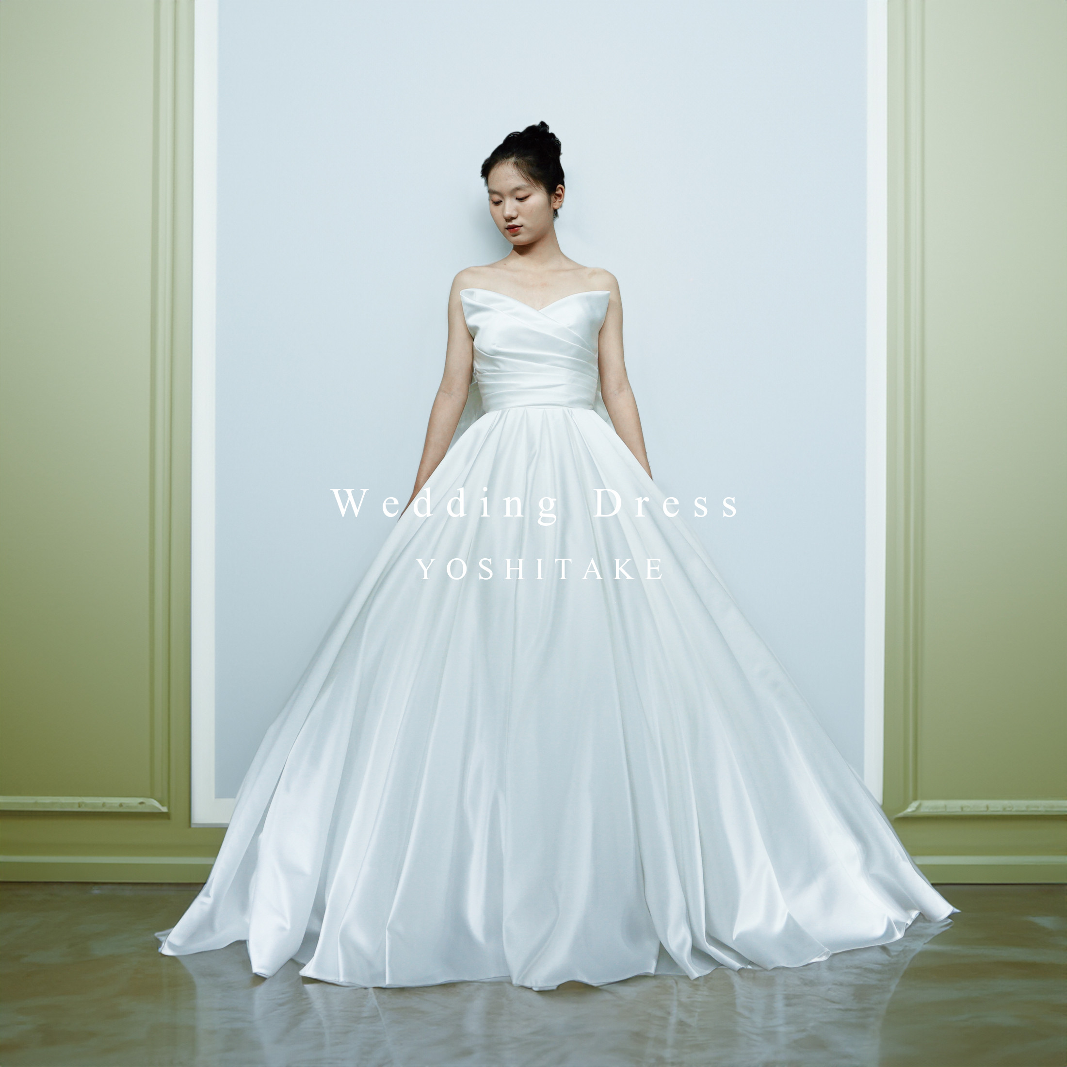 【オーダー制作】ウエディングドレス.白.サテン.プリンセスライン.リボン.パニエ付き.Y2622