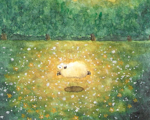 ぼくだけの野原【羊】 絵画 kuro 通販 19688154｜Creema(クリーマ)