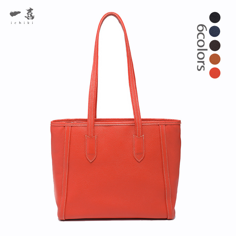 本革レザー 肩掛けトートバッグ 自立 大容量 軽量 通勤 手作り 人気 オレンジ W60