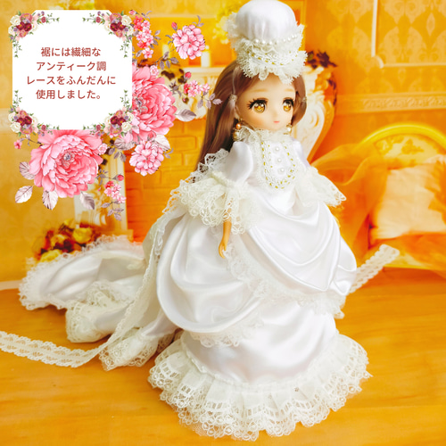 【国内作家様】花柄ドレスのテディベア リカちゃんサイズ ウェディングドレス バッスルドレス 22