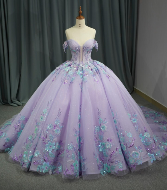 目立つ 憧れのドレス 紫セクシー カラードレス 二の腕を隠せる vネック