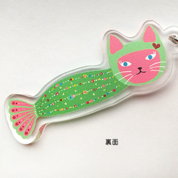 マーメイド猫アクリルキーホルダー｜猫型ナスカン付き 4枚目の画像