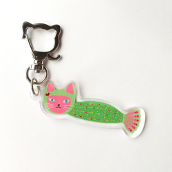 マーメイド猫アクリルキーホルダー｜猫型ナスカン付き 1枚目の画像