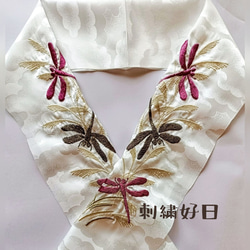 刺繍半衿 むじな菊 絽 和装小物（帯・半襟） 刺繍好日（ししゅう