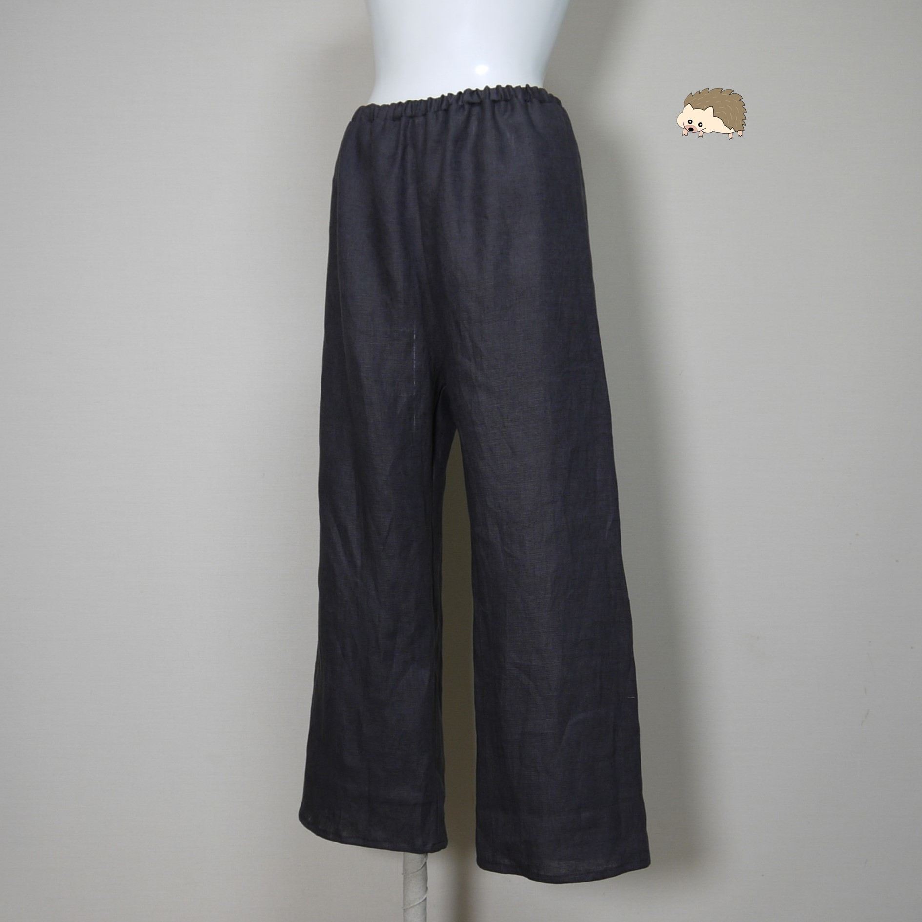 カラーリネン◆イージーパンツ　ストレート・ロング◆チャコール◆M・Ⅼ（中厚、リネン100％）