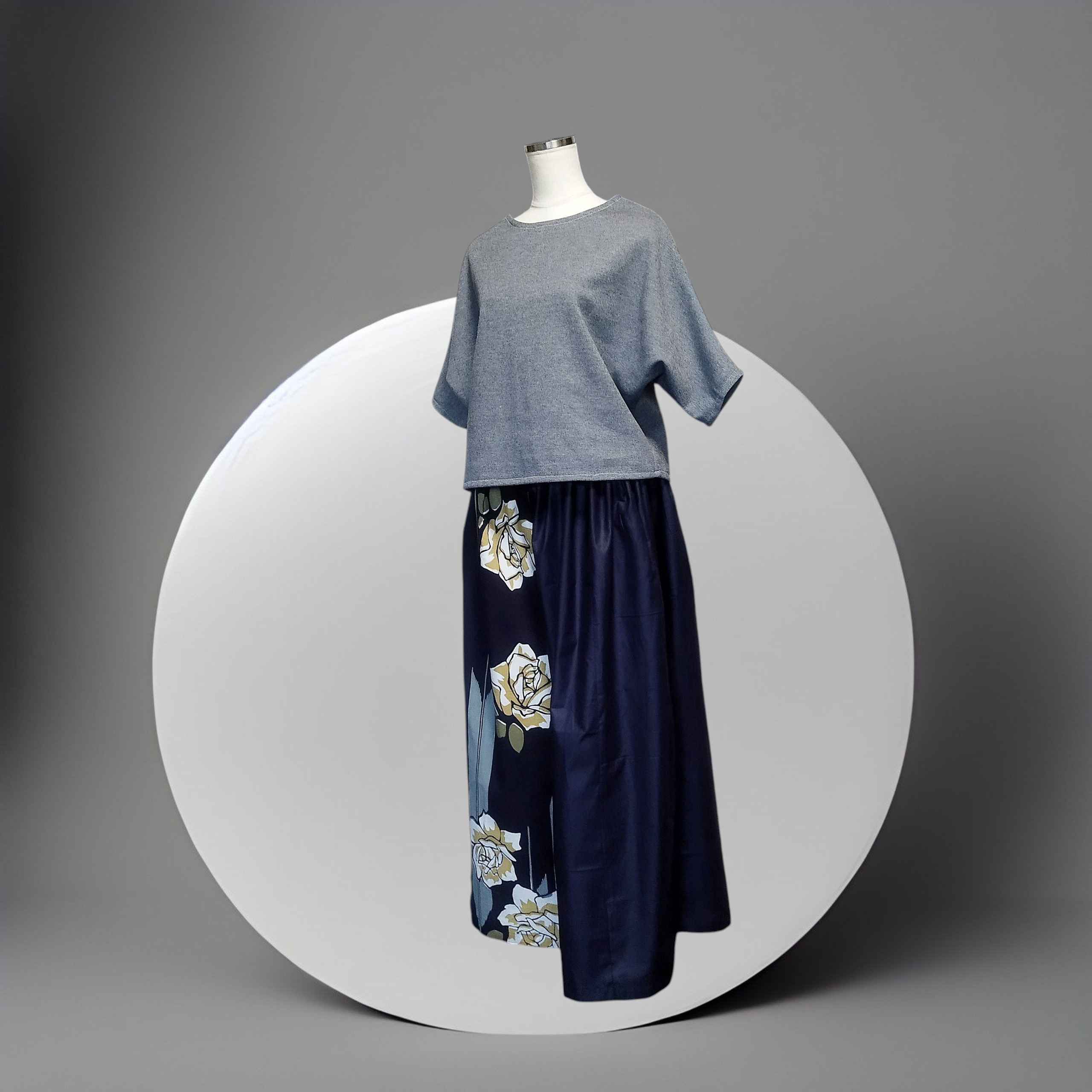 浴衣リメイク超ワイドパンツ～薔薇～