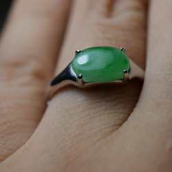 RG10-86 一点物 シルバー ミャンマー産 氷糯種 果緑 本翡翠 ヒスイ 指輪 フリーサイズ 金属アレルギー対応 7枚目の画像