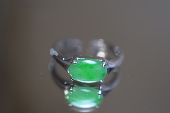 RG10-86 一点物 シルバー ミャンマー産 氷糯種 果緑 本翡翠 ヒスイ 指輪 フリーサイズ 金属アレルギー対応 1枚目の画像