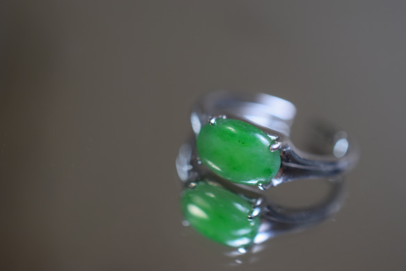 RG10-86 一点物 シルバー ミャンマー産 氷糯種 果緑 本翡翠 ヒスイ 指輪 フリーサイズ 金属アレルギー対応 3枚目の画像