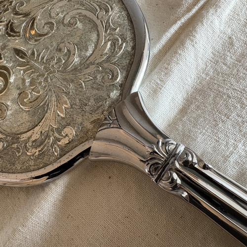 国産の古い華が描かれた手鏡 ハンドミラー 手鏡 ヴィンテージ