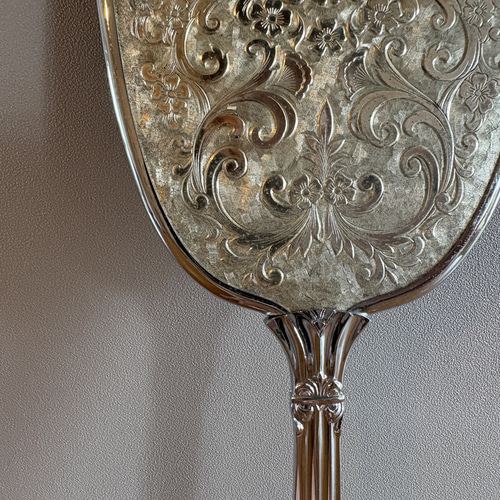 アンティーク　昭和レトロ金箔 銀 手鏡 ハンドミラー アンティーク 牡丹 レトロ アンティーク 昭和レトロ金箔 銀 手鏡 ハンドミラー アンティーク 牡丹